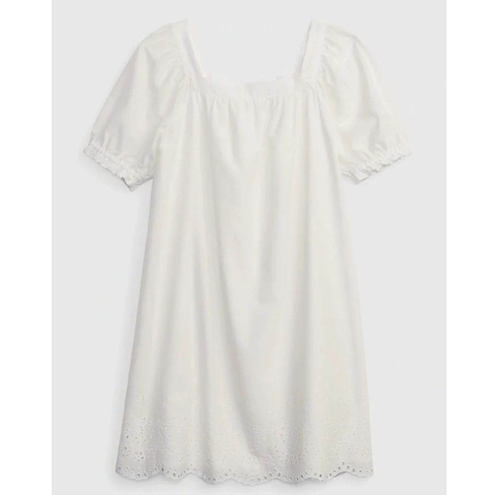 Gap Kids Girls Eyelet Puff Sleeve Dress White Ivory Cotton Embroidered LG 10
